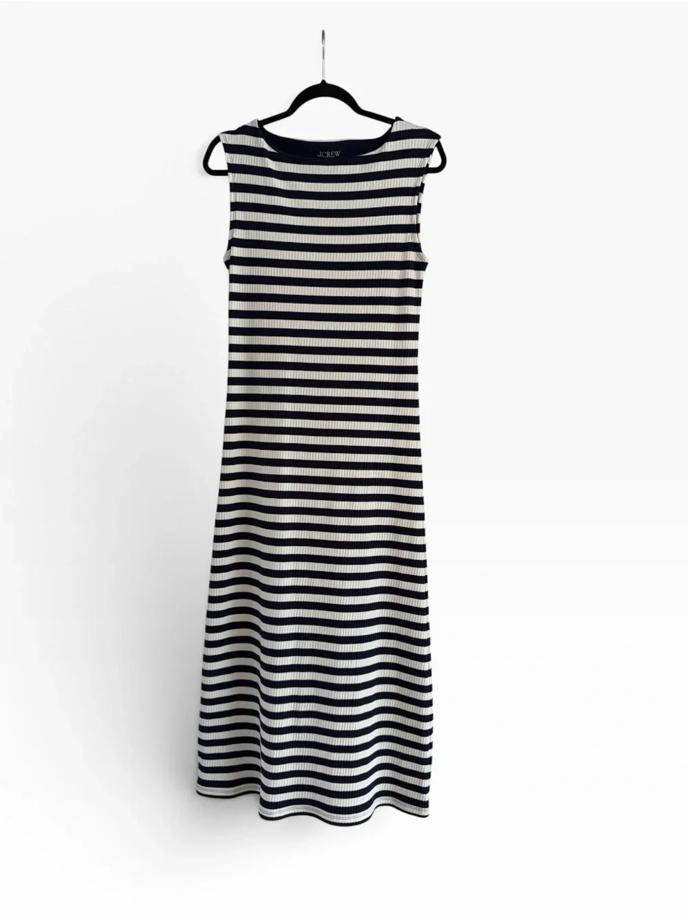 J. Crew Ribbed Knit boatneck midi dress in stripes Size Small NWT